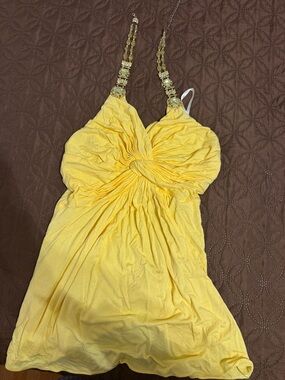 Sky Yellow Beaded Strap Blouse